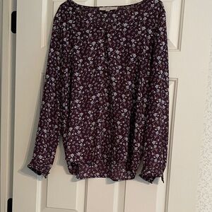 LOFT Burgundy Floral Blouse